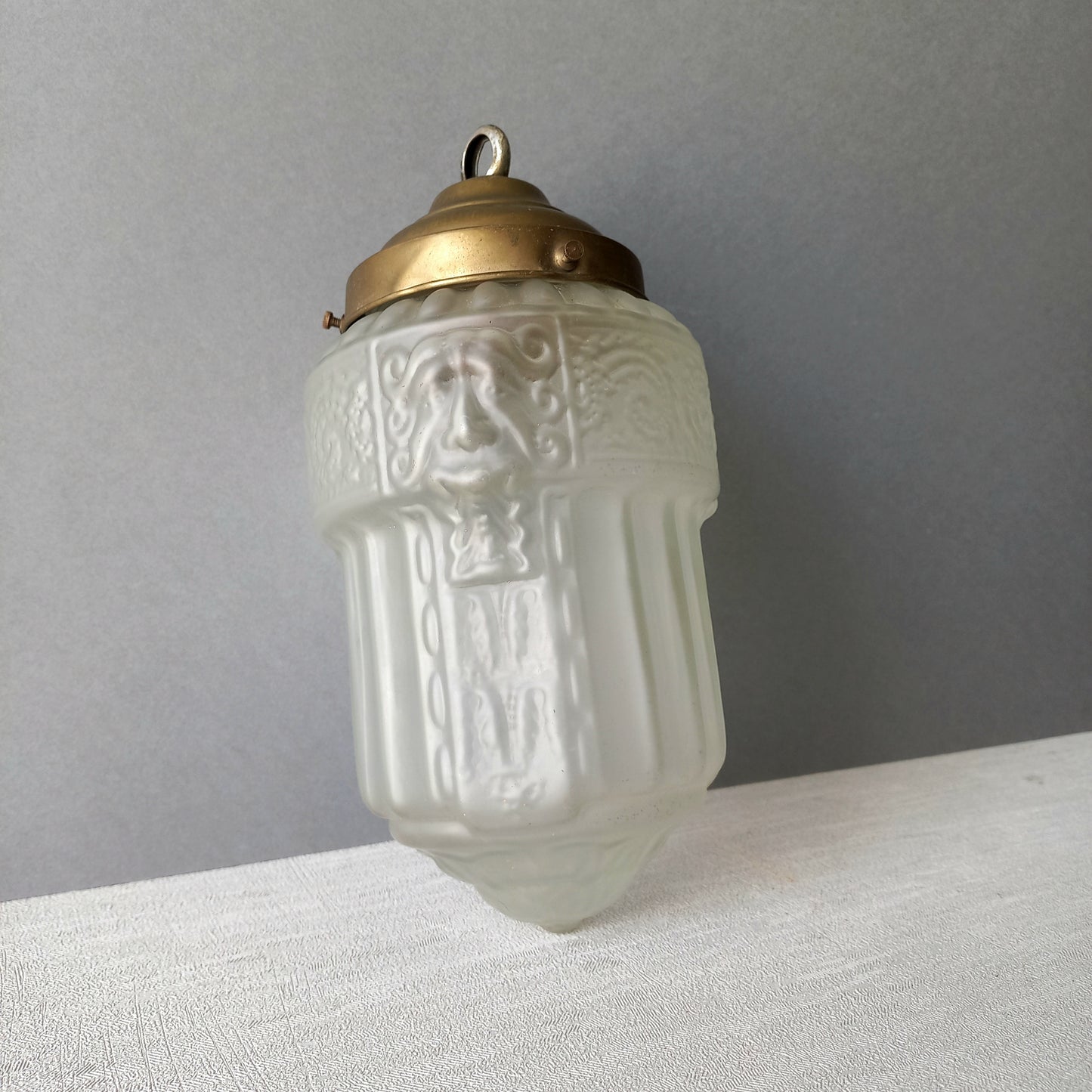 Small art deco decorative hanging lamp with decorative frosted glass lampshade from France