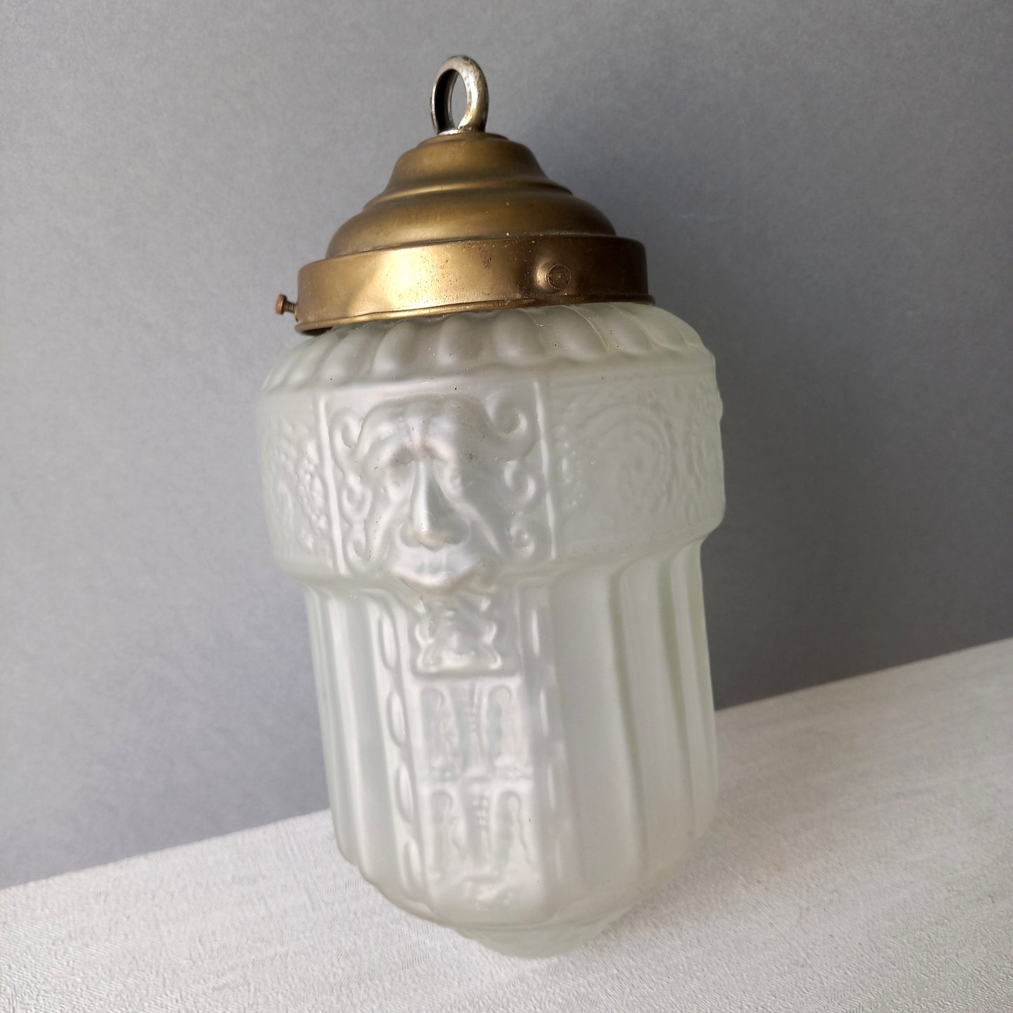 Small art deco decorative hanging lamp with decorative frosted glass lampshade from France