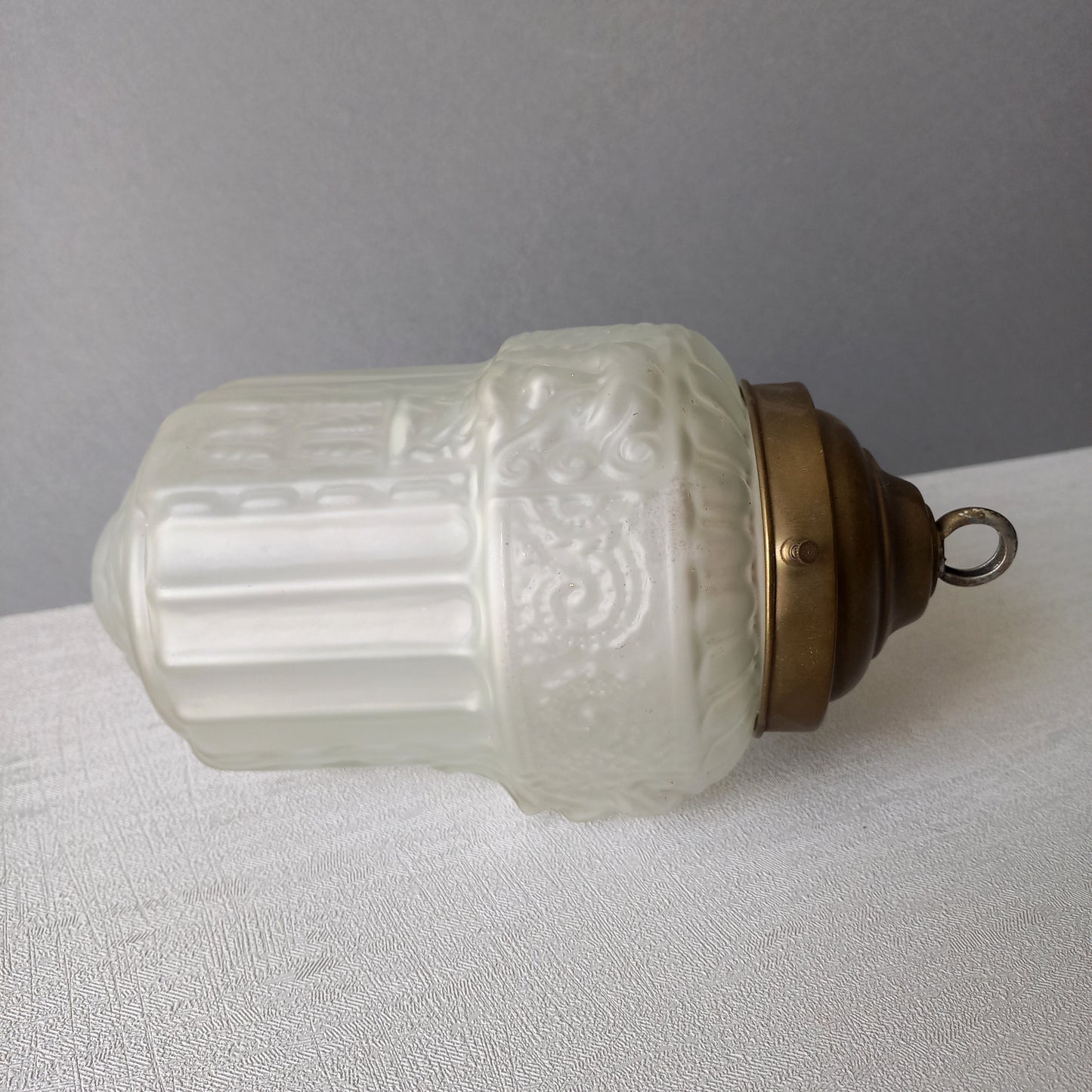 Small art deco decorative hanging lamp with decorative frosted glass lampshade from France