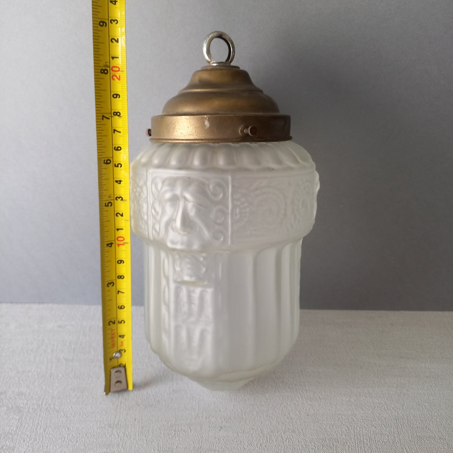 Small art deco decorative hanging lamp with decorative frosted glass lampshade from France