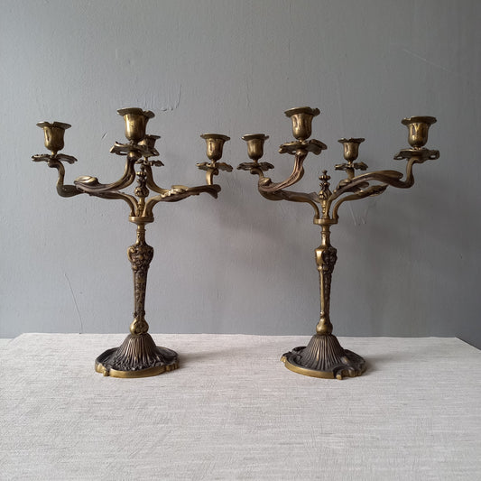 LARGE pair of art nouveau style vintage candle holders made from brass/bronze, dining table decor