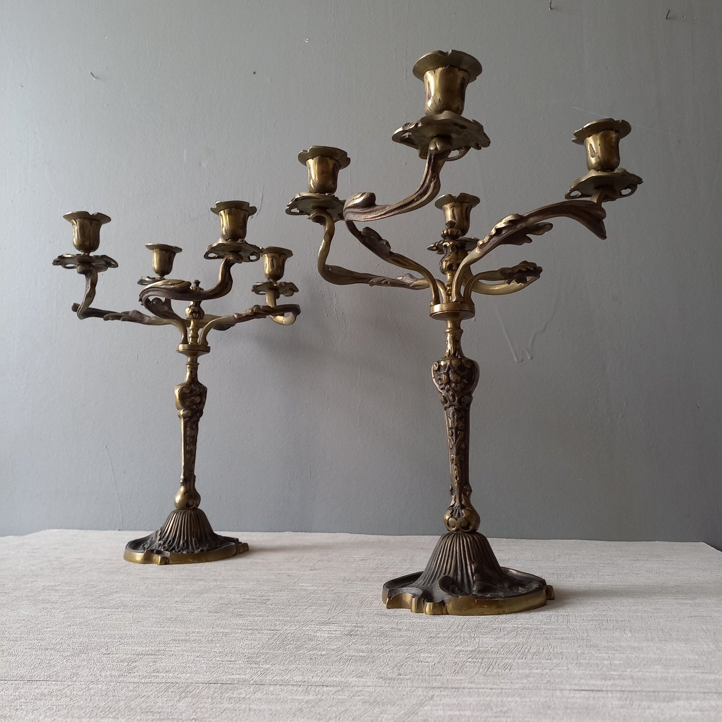 LARGE pair of art nouveau style vintage candle holders made from brass/bronze, dining table decor