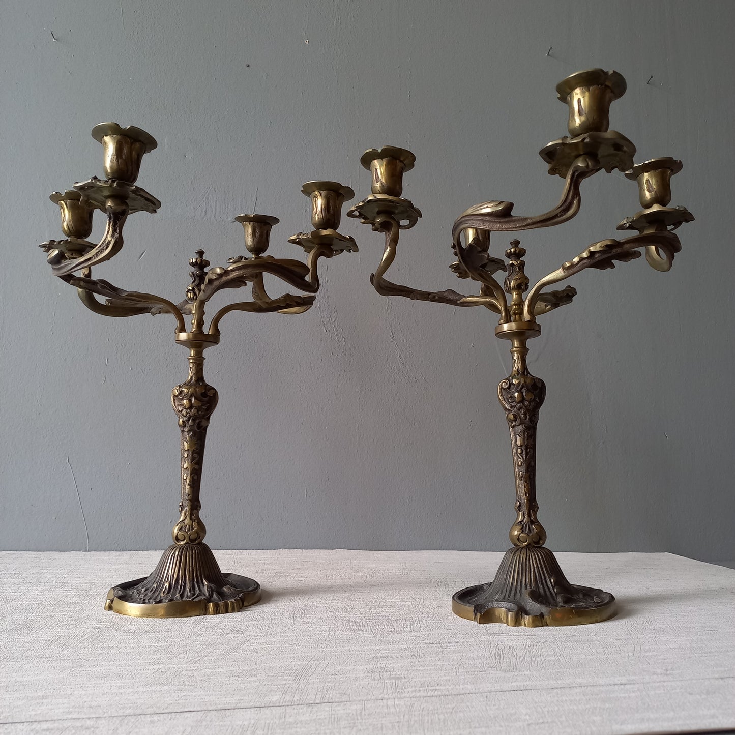 LARGE pair of art nouveau style vintage candle holders made from brass/bronze, dining table decor