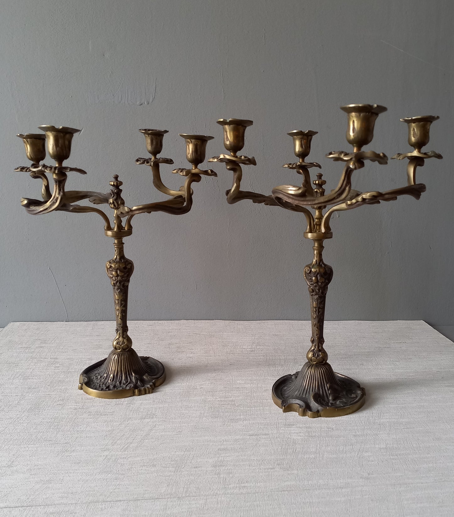 LARGE pair of art nouveau style vintage candle holders made from brass/bronze, dining table decor