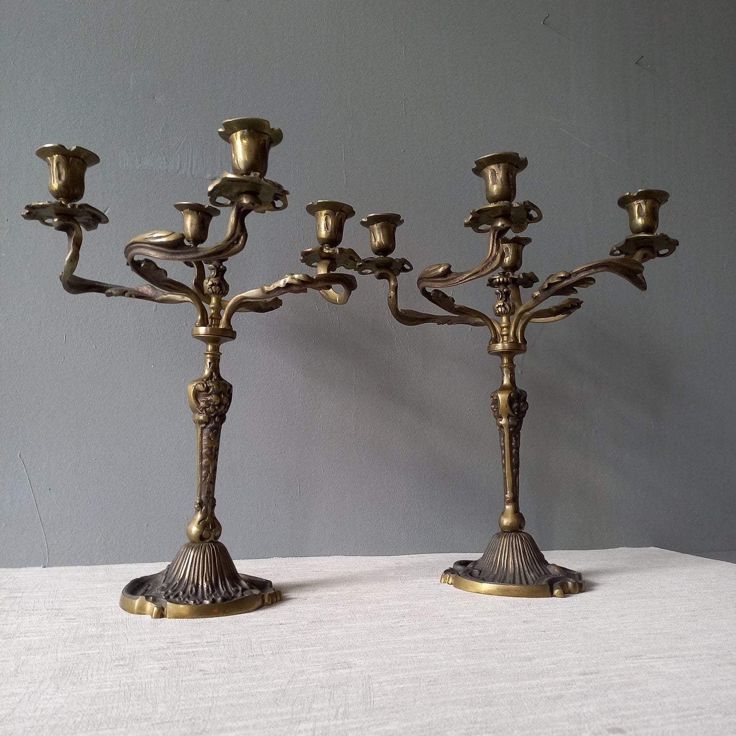 LARGE pair of art nouveau style vintage candle holders made from brass/bronze, dining table decor