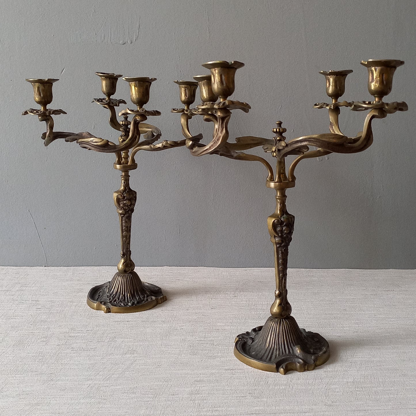 LARGE pair of art nouveau style vintage candle holders made from brass/bronze, dining table decor