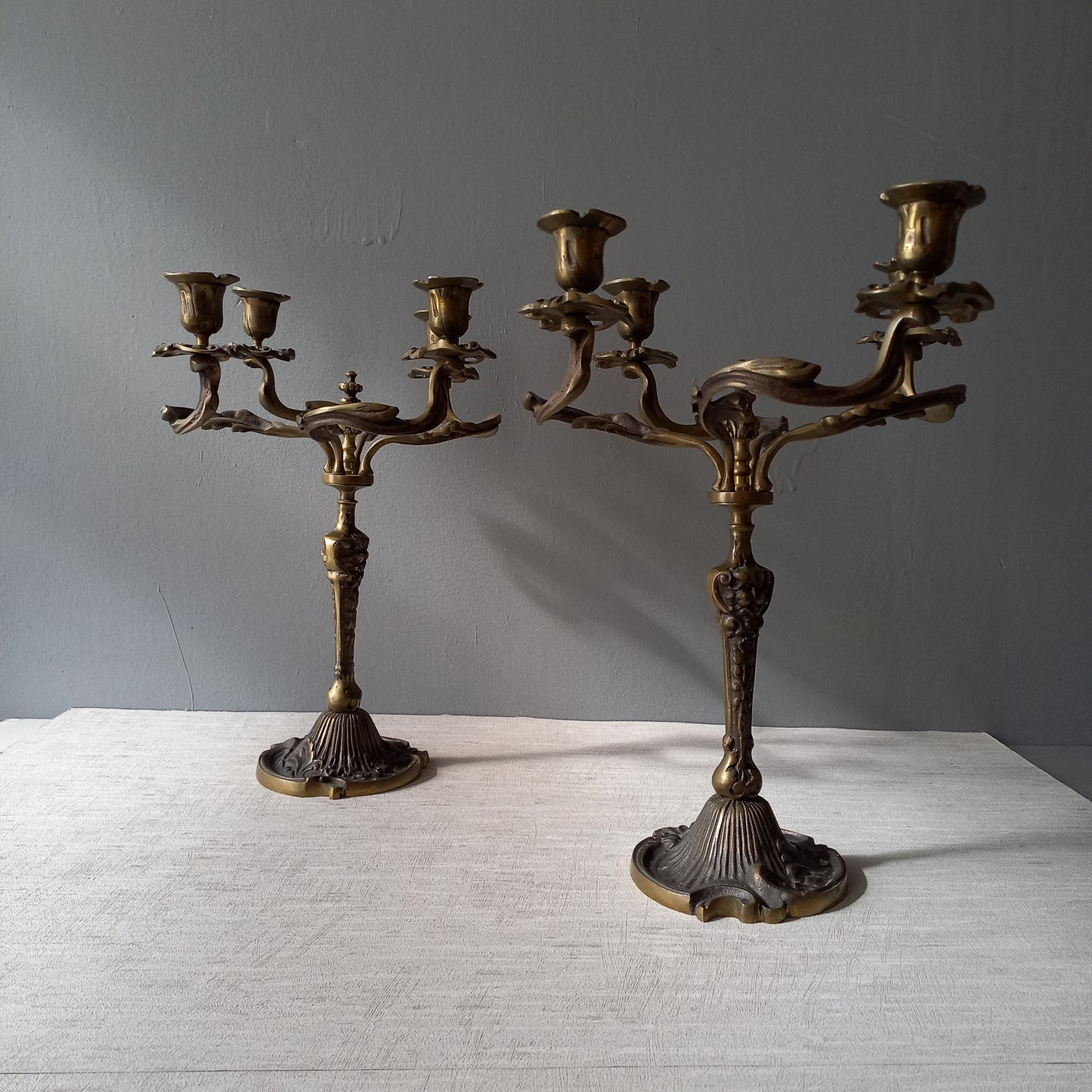 LARGE pair of art nouveau style vintage candle holders made from brass/bronze, dining table decor