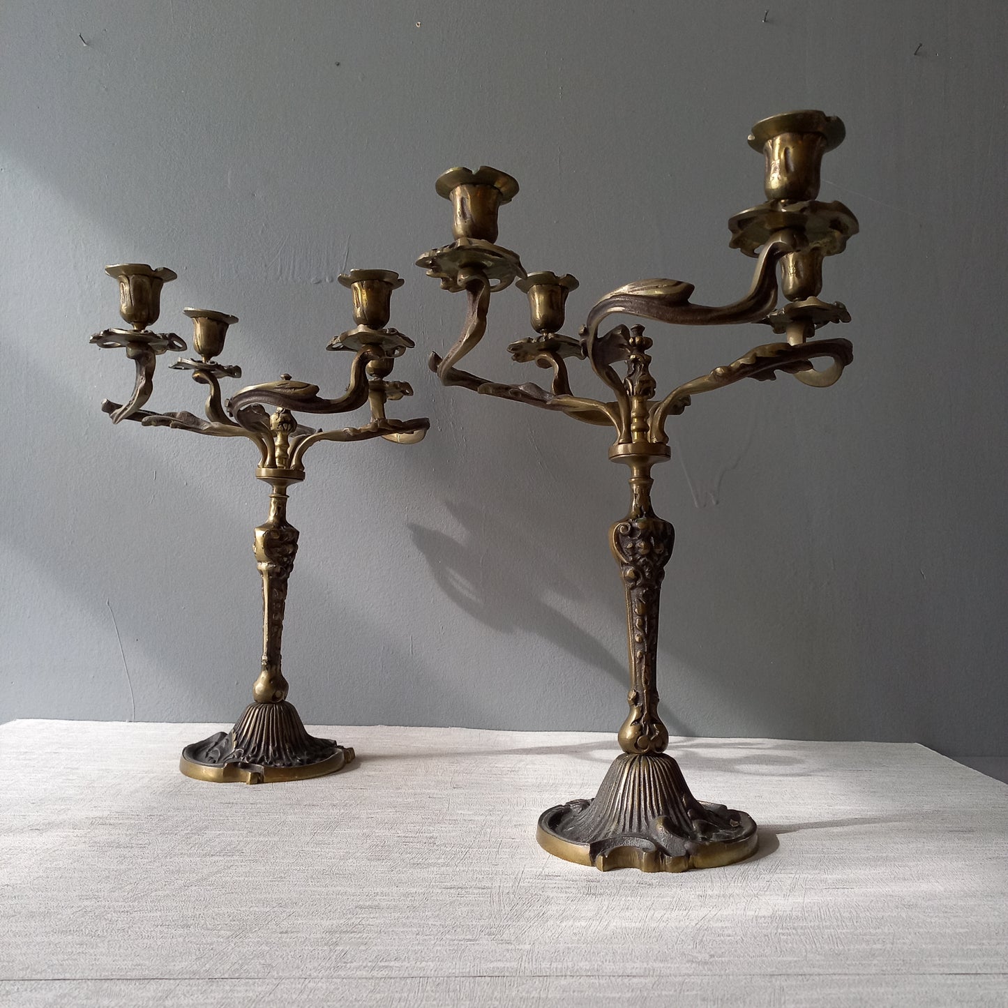 LARGE pair of art nouveau style vintage candle holders made from brass/bronze, dining table decor