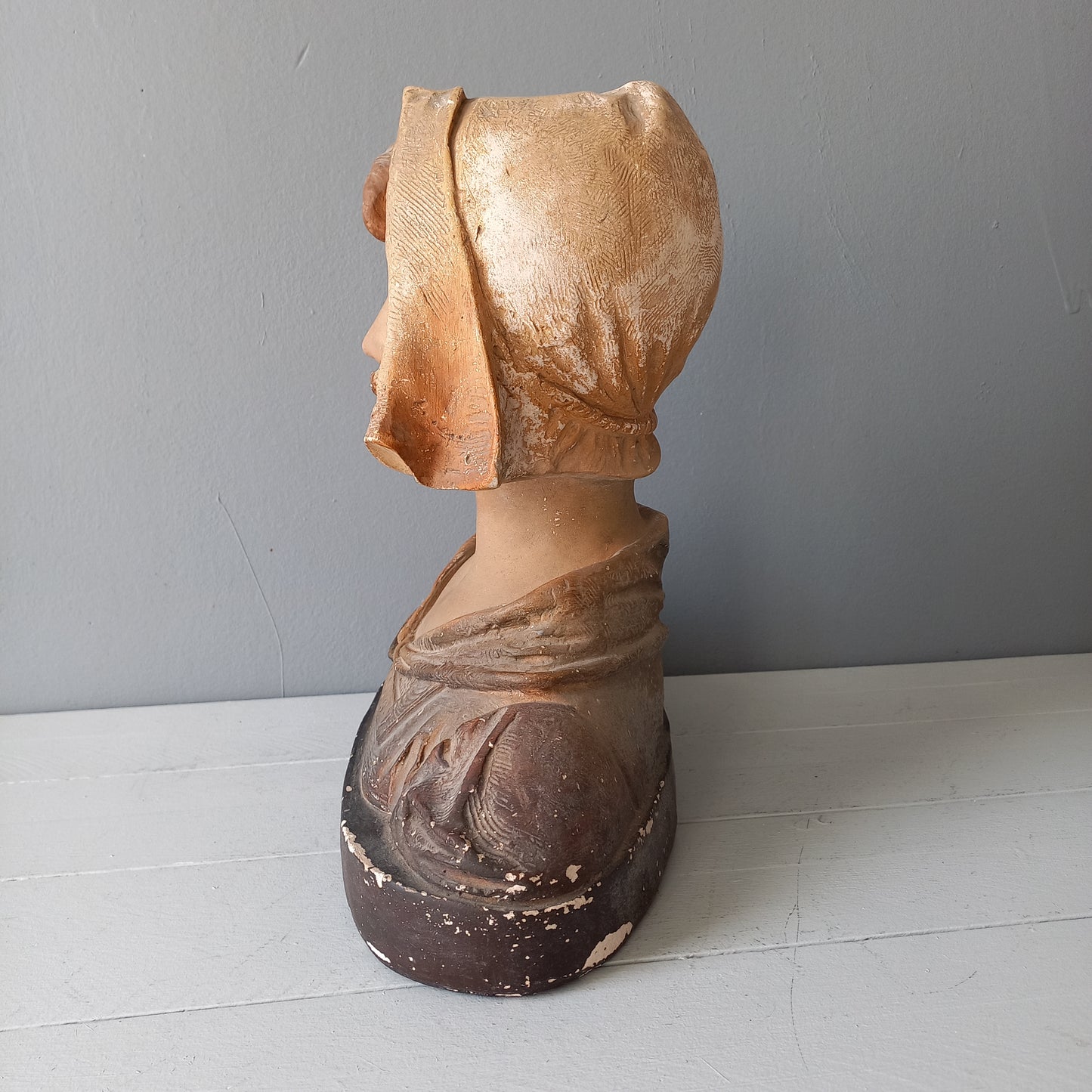 Large art Nouveau female bust figurine from France, large antique female figurine, girl's head statue