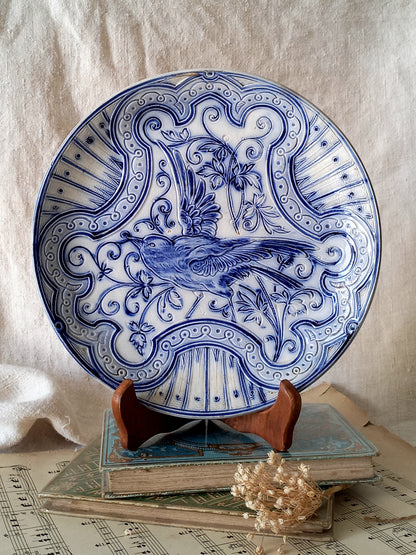antique decorative majolica plate by premier Belgian manufacture, Wasmuel.