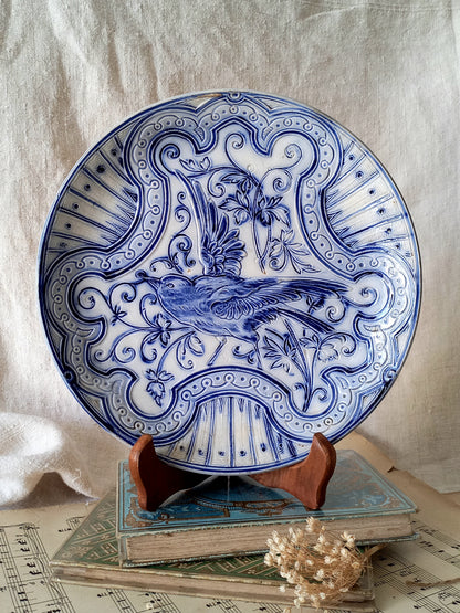 antique decorative majolica plate by premier Belgian manufacture, Wasmuel.