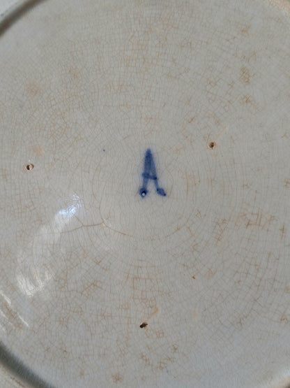 Maker's mark of antique decorative majolica plate by premier Belgian manufacture, Wasmuel.