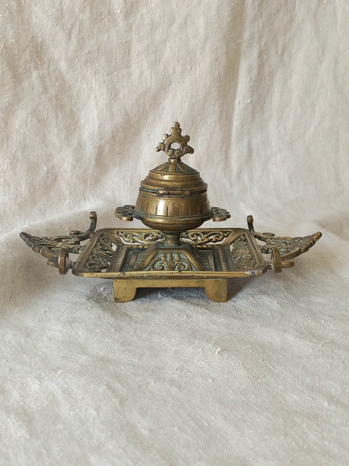 Antique Decorative Brass Inkwell