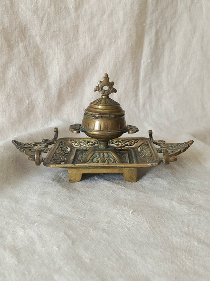 Antique Decorative Brass Inkwell