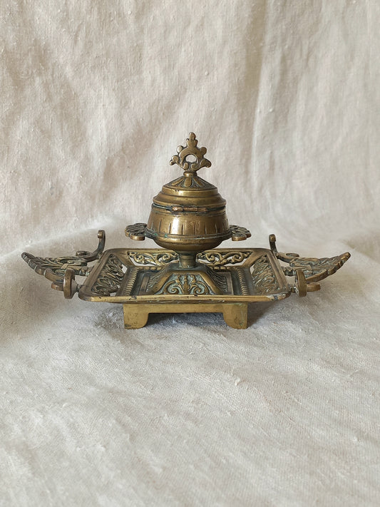 Antique Decorative Brass Inkwell