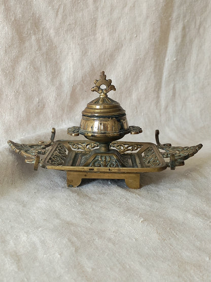 Antique Decorative Brass Inkwell