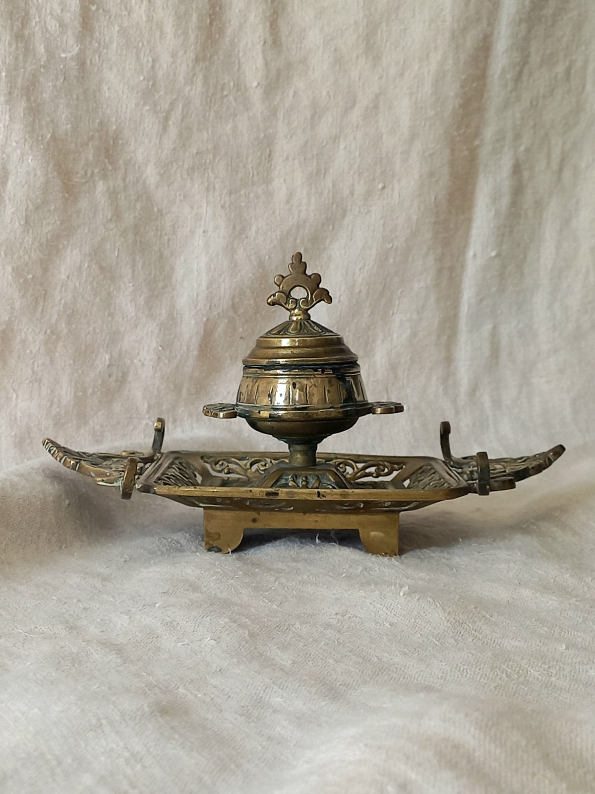 Antique Decorative Brass Inkwell