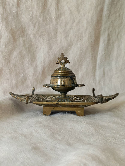 Antique Decorative Brass Inkwell