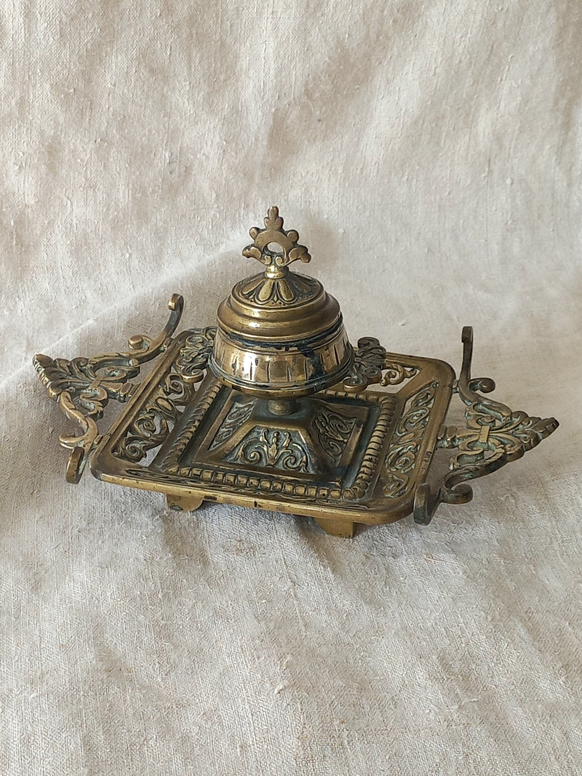 Antique Decorative Brass Inkwell