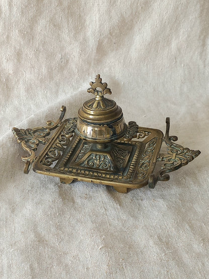 Antique Decorative Brass Inkwell