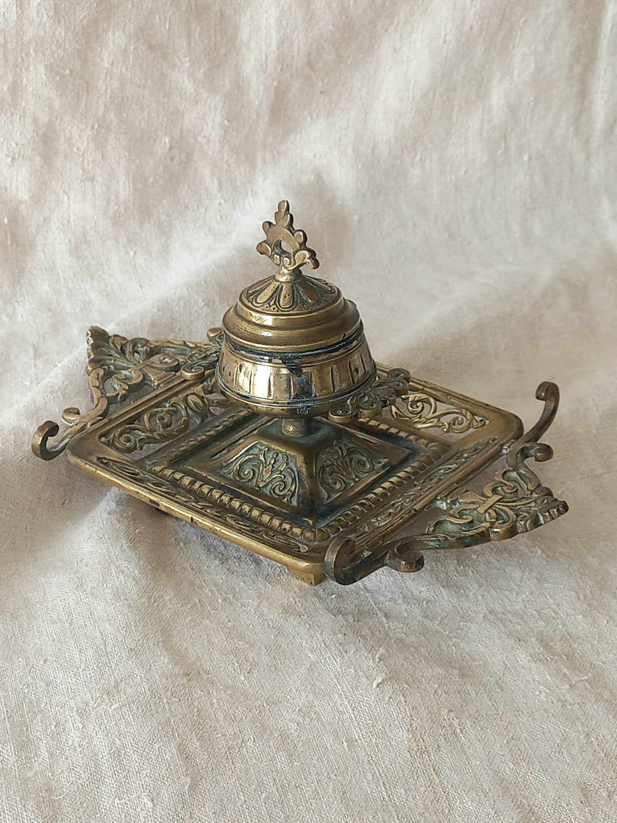Antique Decorative Brass Inkwell