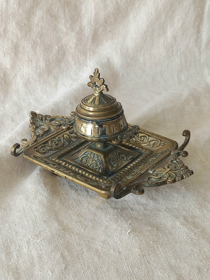 Antique Decorative Brass Inkwell