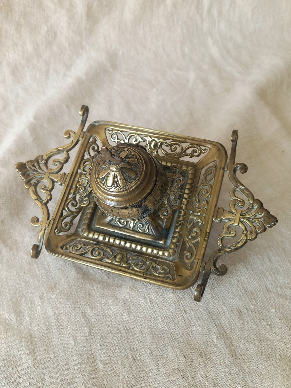 Antique Decorative Brass Inkwell