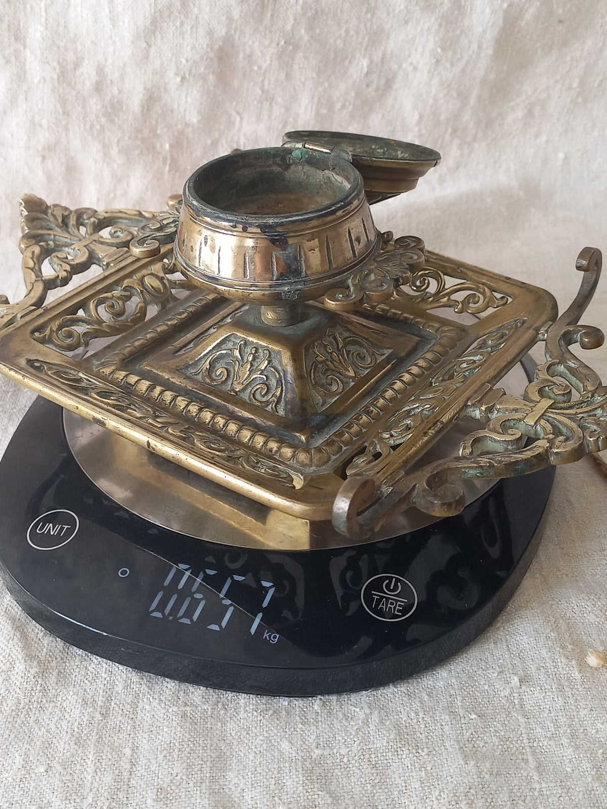 Antique Decorative Brass Inkwell