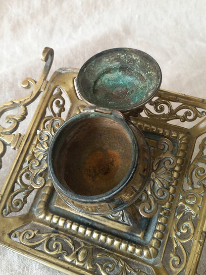 Antique Decorative Brass Inkwell