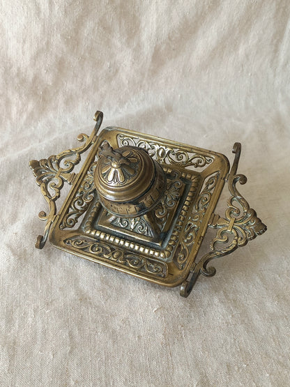 Antique Decorative Brass Inkwell