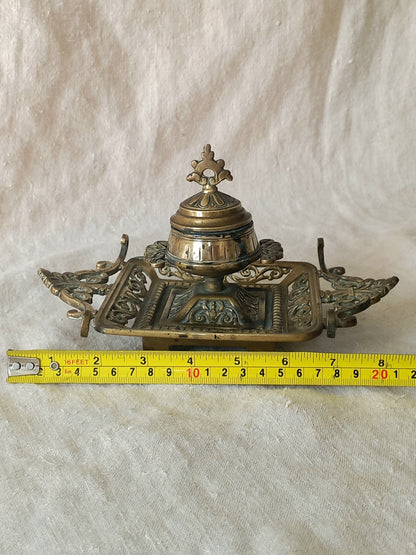 Antique Decorative Brass Inkwell