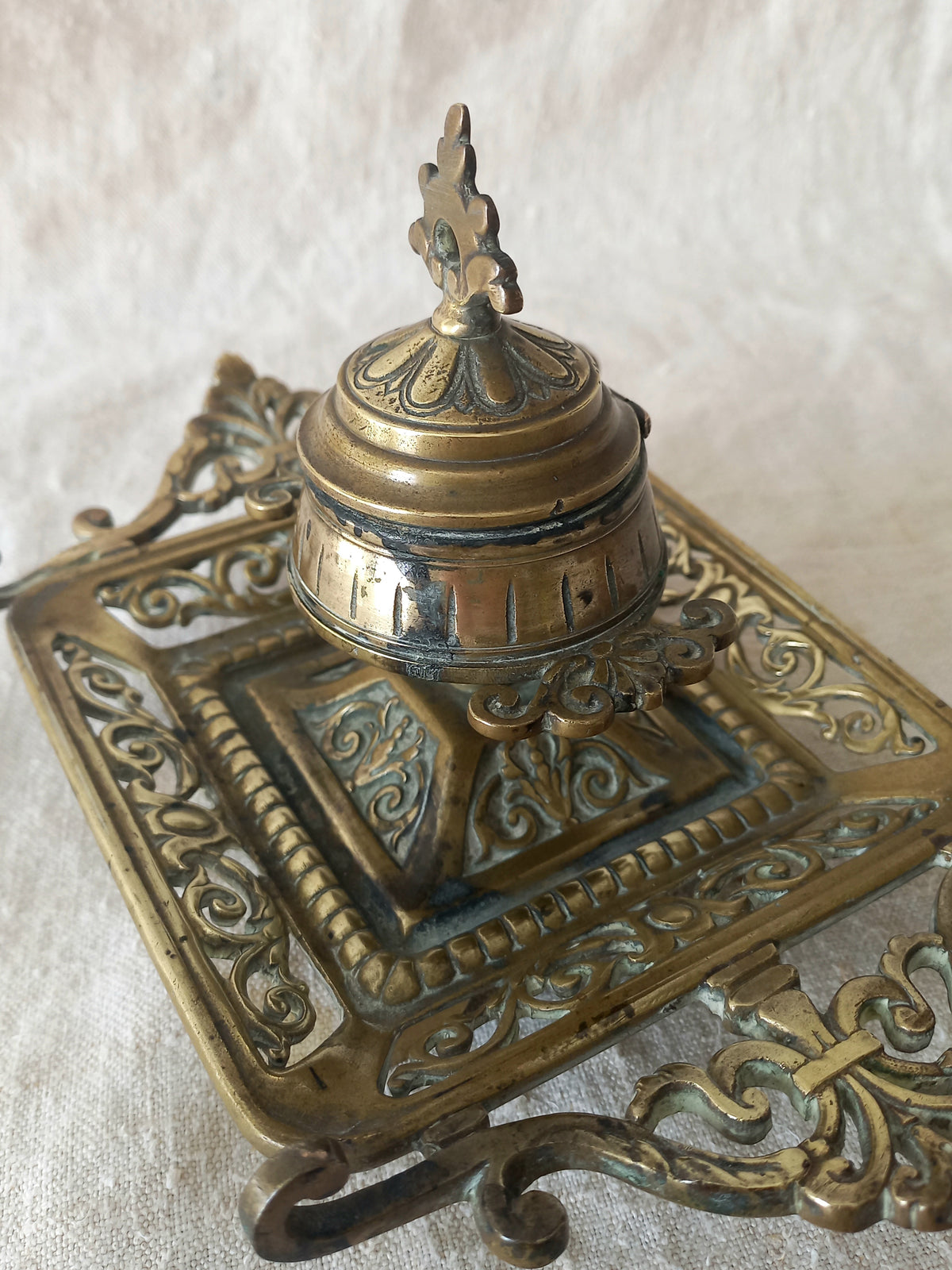 Antique Decorative Brass Inkwell