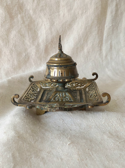 Antique Decorative Brass Inkwell