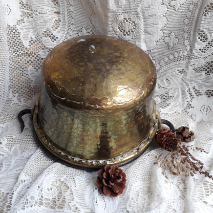 Antique brass planter or cauldron from France, Rustic decor, artisan made brass planter, farmhouse decor