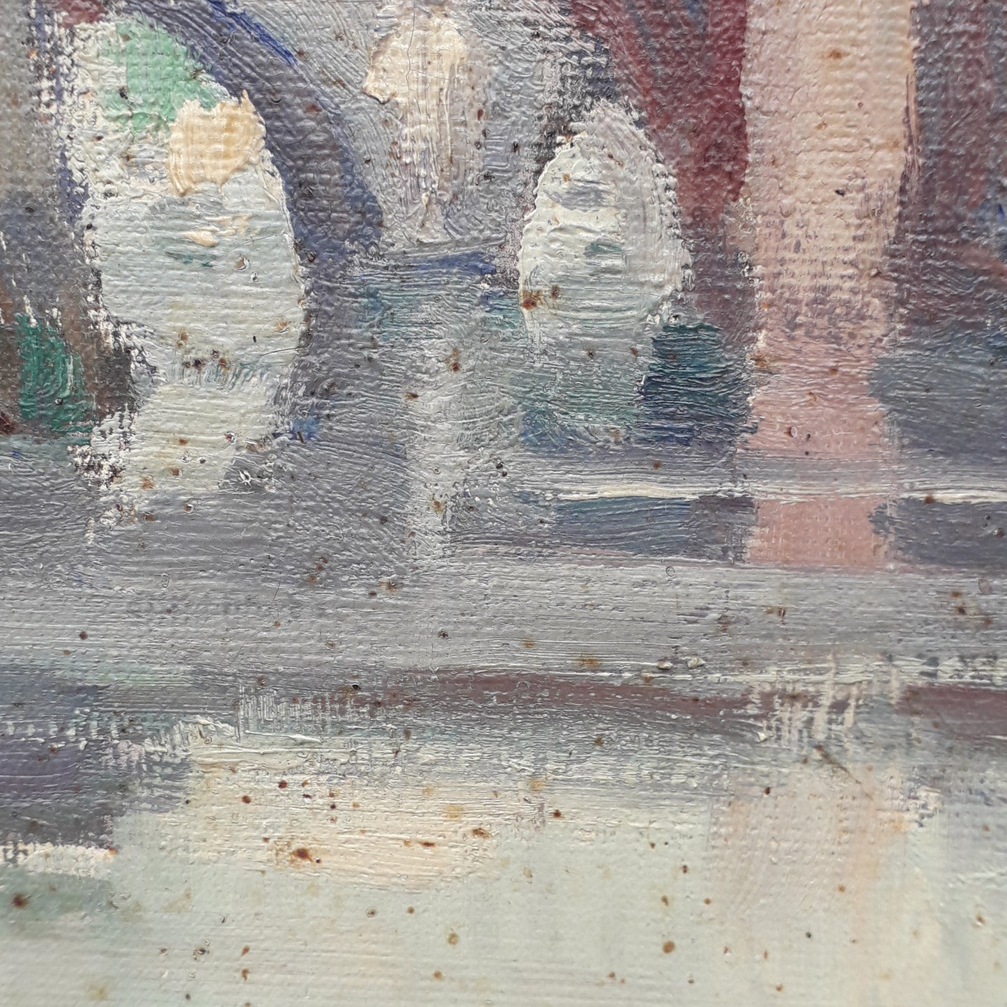 Peinture à l'huile ancienne française des ponts d'Espalion Aveyron sur toile signée Henri Le Clerc, Art français original