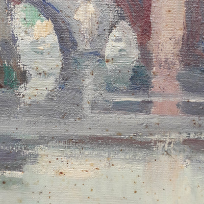 French antique oil painting of bridges of Espalion Aveyron on canvas signed Henri Le Clerc, Original French art