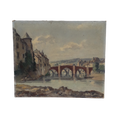 An exciting find and truly fabulous French vintage/antique oil painting depicting the old bridges of Espalion, Aveyron in France. The painting is signed Henri Le Clerc. Stretched canvas on wooden frame; to the rear on the wooden stretcher in very faded pencil is the location - my google search bought up a current view of this scene and little has changed. There is no date, although I guesstimate this painting to have been created in the early to mid 20th century.