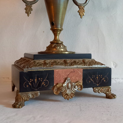 Antique double candle holder, marble and metal, classic home decor, decorative mantelpiece decor