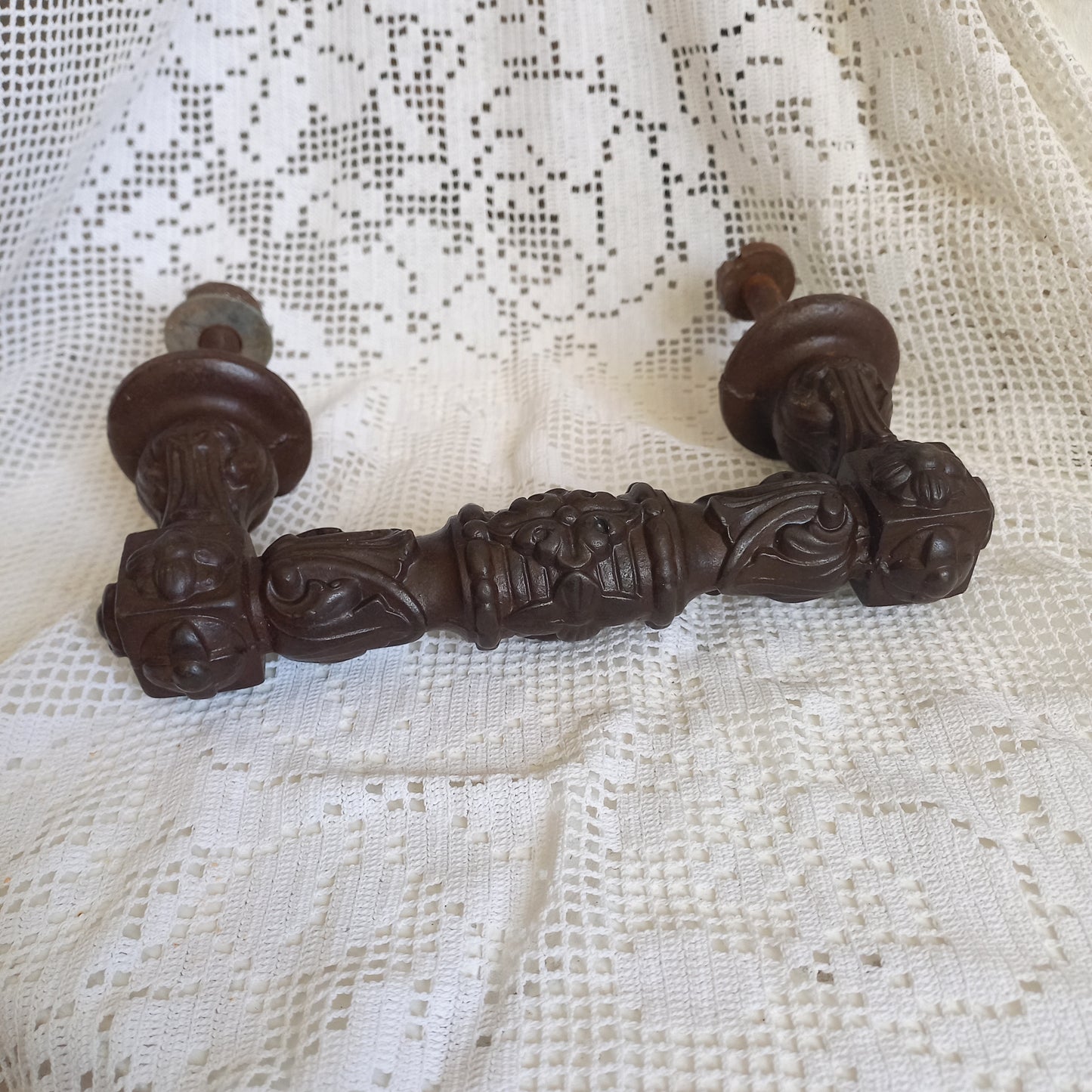 Large antique decorative cast iron door handle or door pull from France, door decor