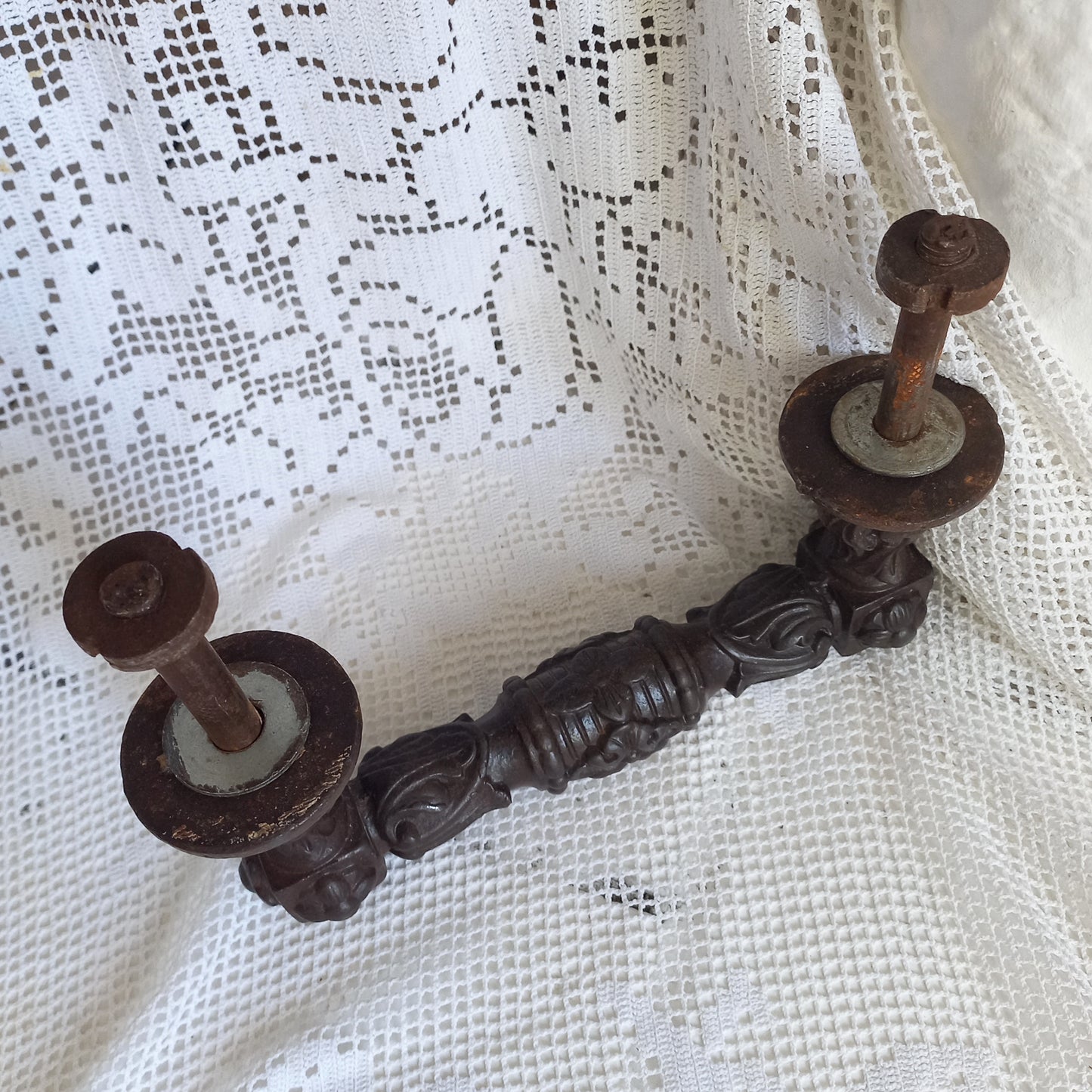 Large antique decorative cast iron door handle or door pull from France, door decor