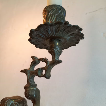 Vintage brass cherub double candlestick holder from France