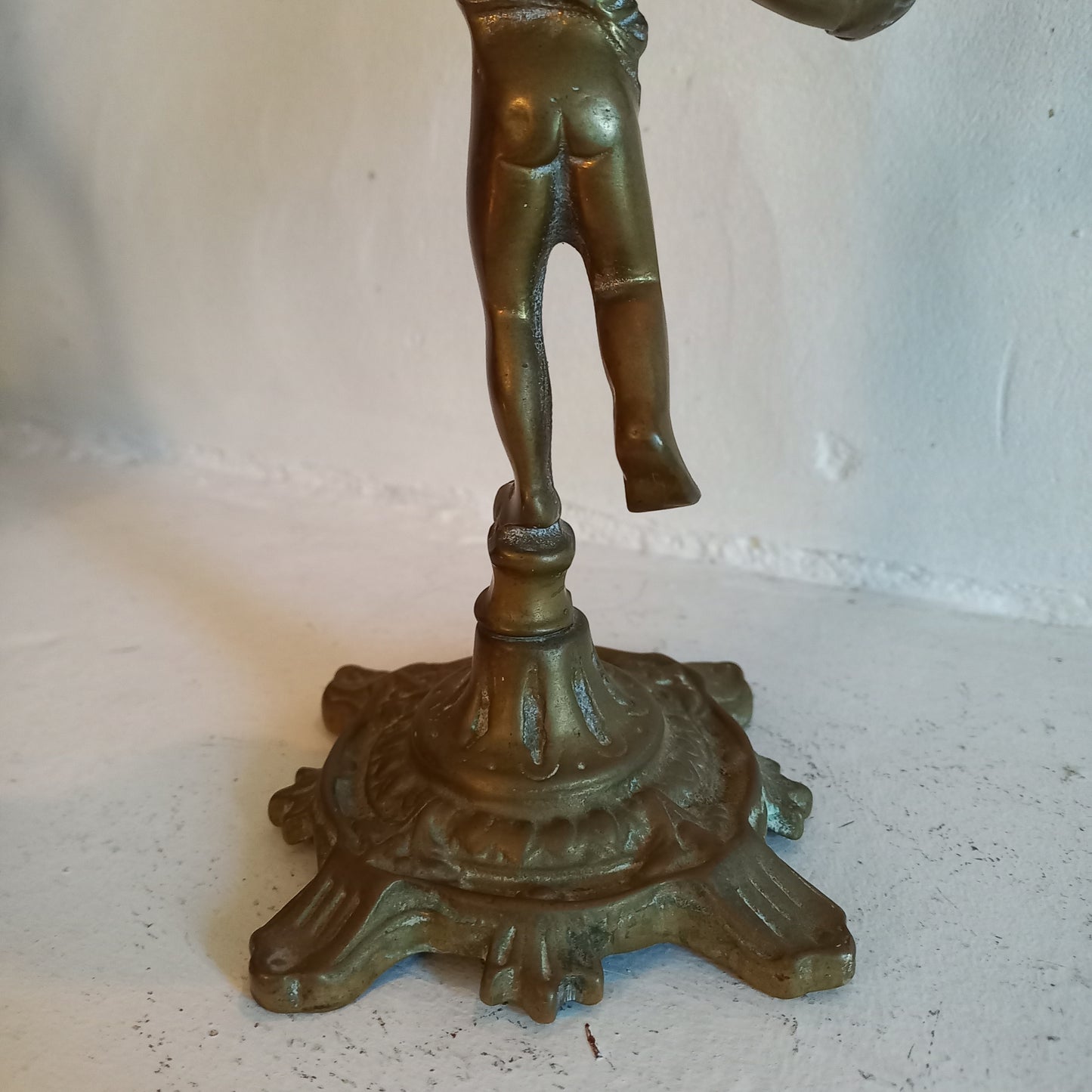 Vintage brass cherub double candlestick holder from France