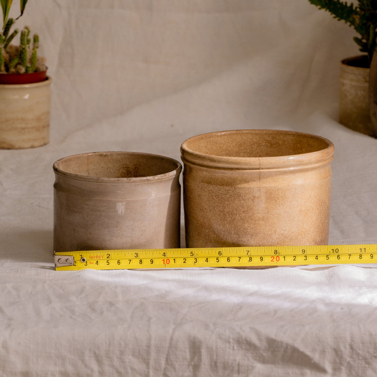 Pair of French Antique Ironstone Jam Pots Or Crock Pots