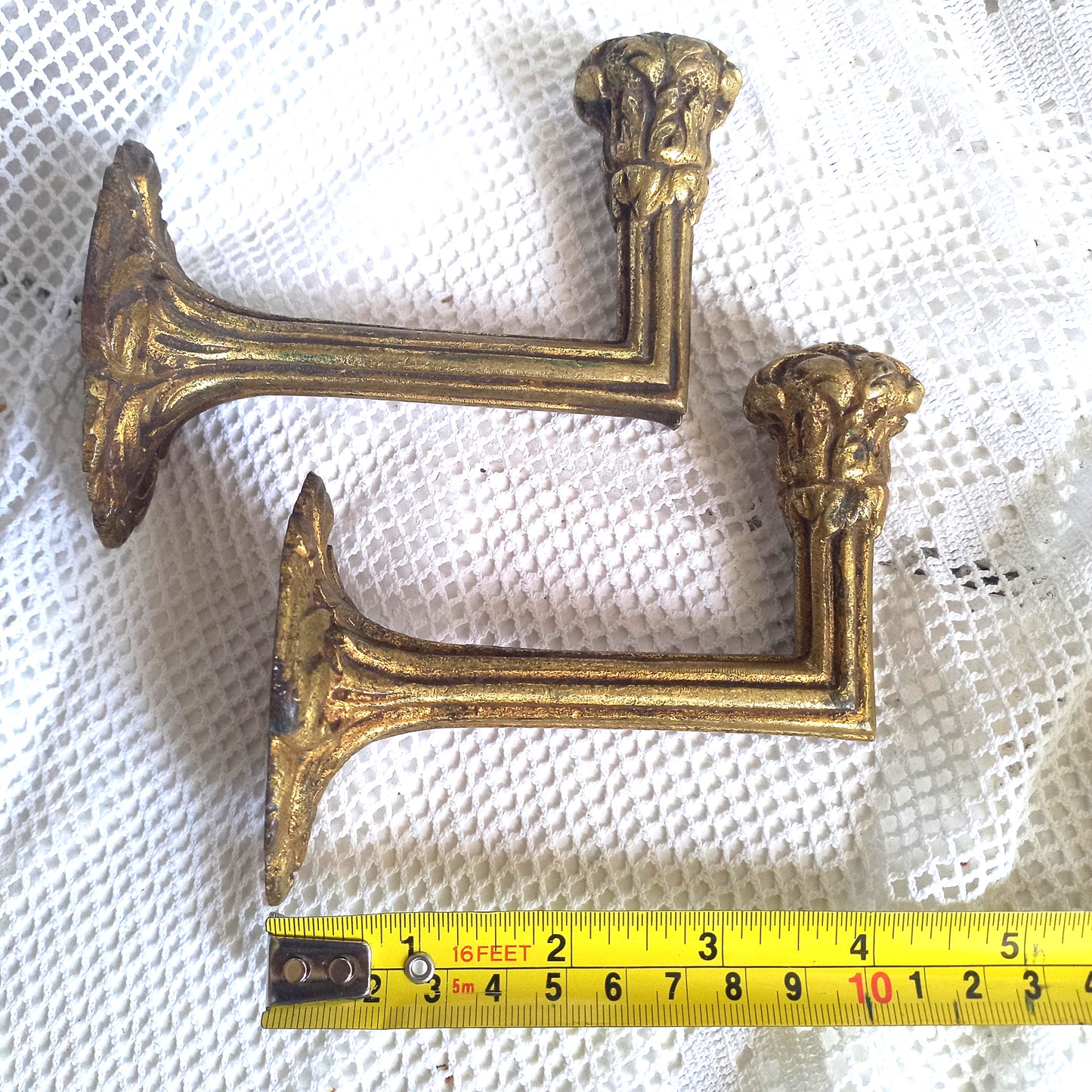 Antique brass curtain hold backs from France