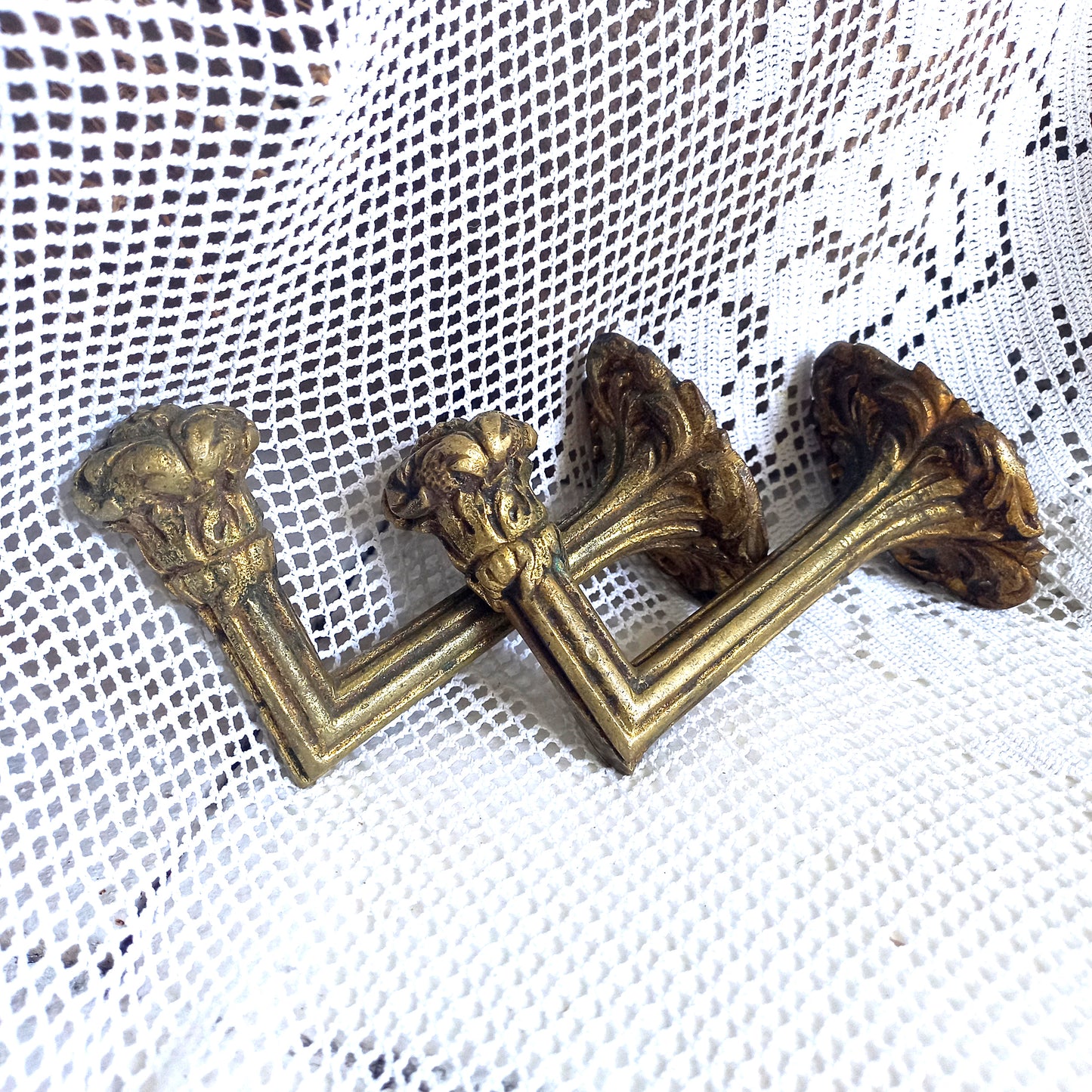 Antique brass curtain hold backs from France