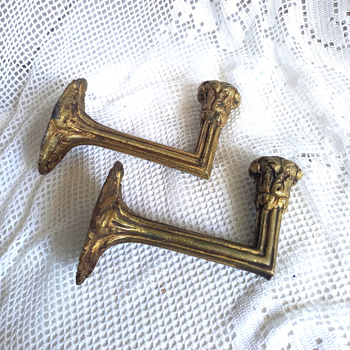 Antique brass curtain hold backs from France