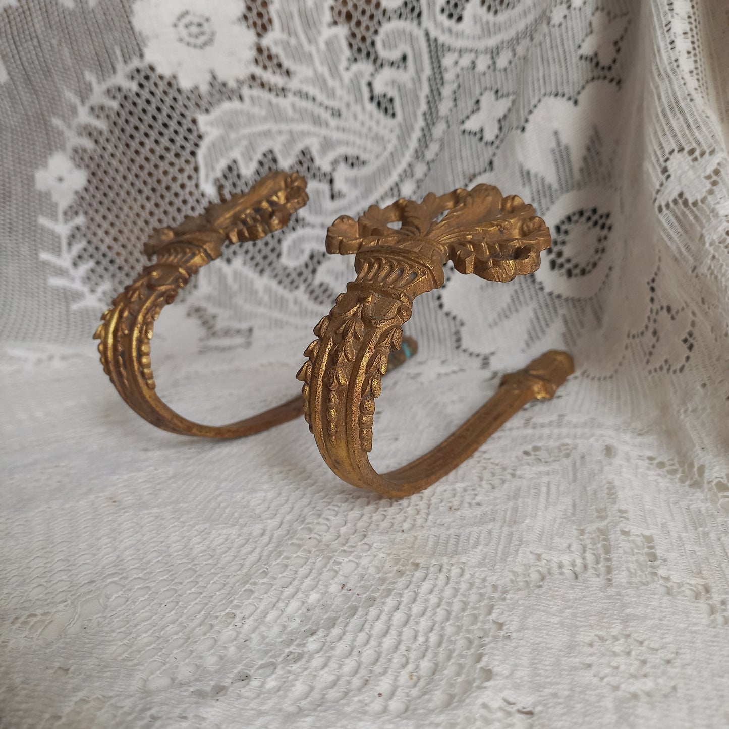 French antique decorative curtain hold backs or tie backs made from brass, bronze