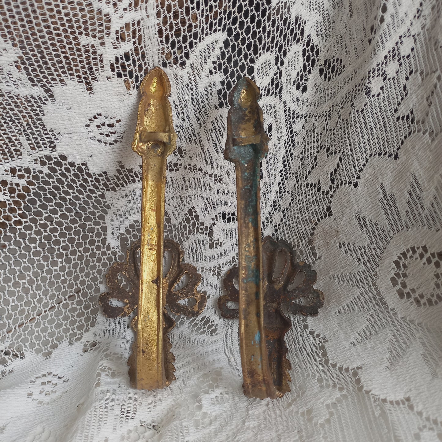 French antique decorative curtain hold backs or tie backs made from brass, bronze