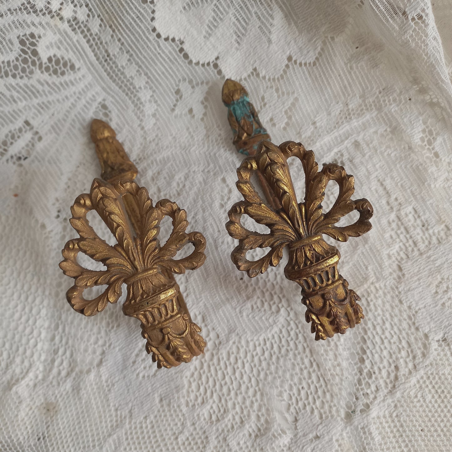 French antique decorative curtain hold backs or tie backs made from brass, bronze