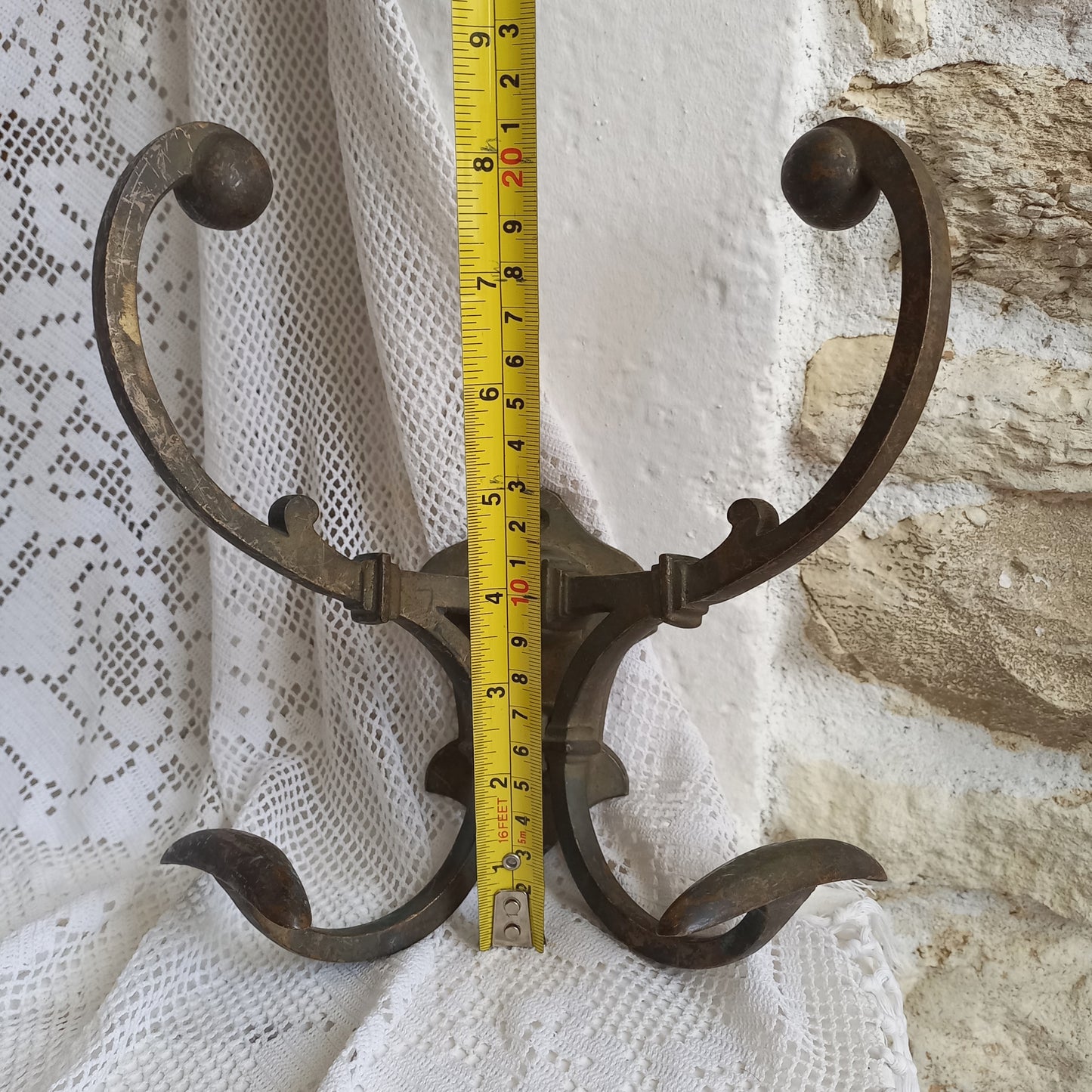 Double metal coat and hat hook, French antique coat hooks, vintage coat hangers